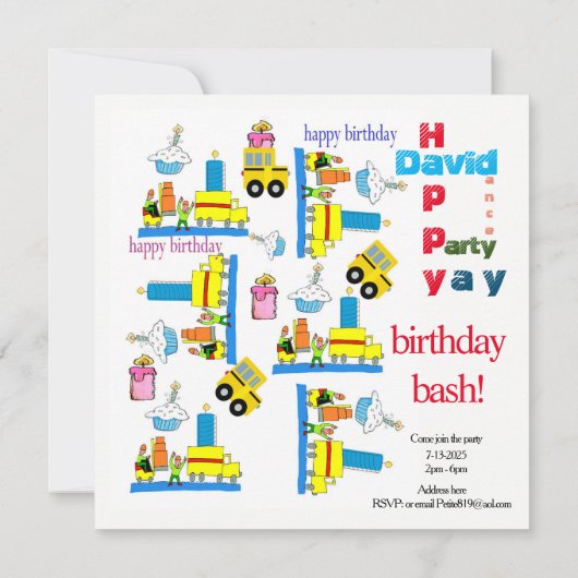 Kinderen Gelukkige Verjaardag Uitnodiging Vrachtwa (Achterkant)