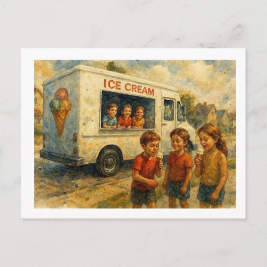 Kinderen genieten van ijscombitterauto, briefkaart (Voorkant)