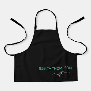 Kinderen Gepersonaliseerd Zwart Teal Monogram Naam Schort