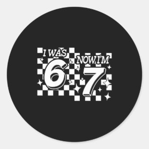 Kinderen geruit Ik was 6 Nu ben ik 7 Verjaardag Ze Ronde Sticker