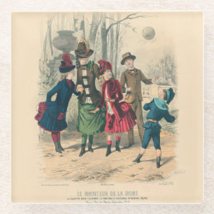 Kinderen Gezin Antiek Victoriaans Kind Glazen Onderzetter