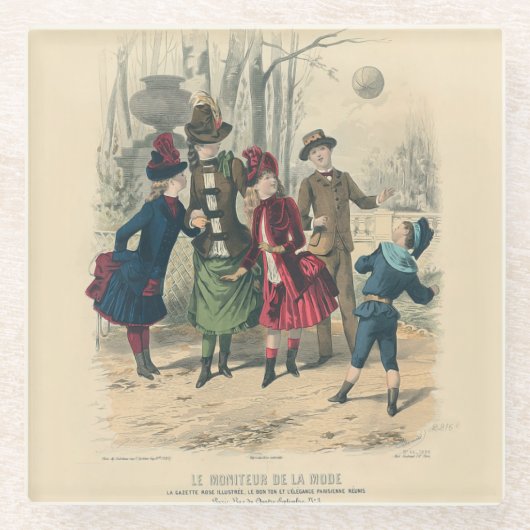 Kinderen Gezin Antiek Victoriaans Kind Glazen Onderzetter (Voorkant)