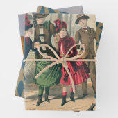 Kinderen Gezin Antiek Victoriaans Kind Inpakpapier Vel (In situ)