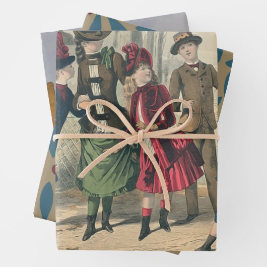 Kinderen Gezin Antiek Victoriaans Kind Inpakpapier Vel (In situ)