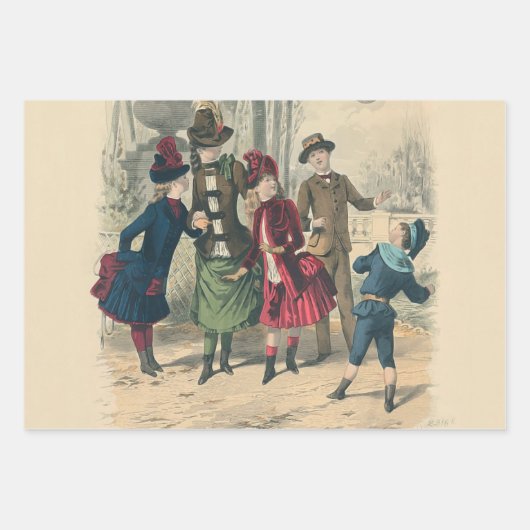 Kinderen Gezin Antiek Victoriaans Kind Inpakpapier Vel (Voorkant)