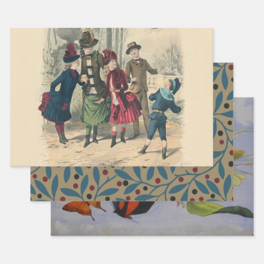 Kinderen Gezin Antiek Victoriaans Kind Inpakpapier Vel (Set)