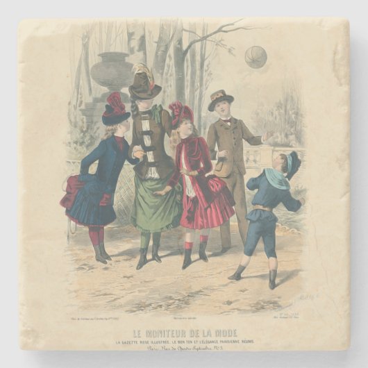 Kinderen Gezin Antiek Victoriaans Kind Stenen Onderzetter (Voorkant)