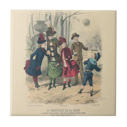 Kinderen Gezin Antiek Victoriaans Kind Tegeltje (Voorkant)