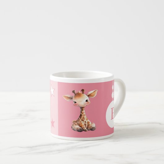 Kinderen giraf mok gepersonaliseerde naam roze (Voorkant rechts)