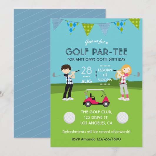 Kinderen Golf Thema Verjaardagsfeest Uitnodiging (Voorkant / Achterkant)