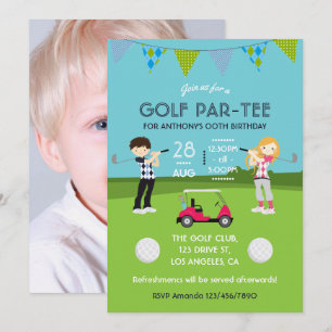Kinderen Golf Thema Verjaardagsfeestje Foto Uitnod Kaart