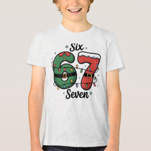 Kinderen Grappig 67 Kerstverlichting Vakantie Tri-Blend Shirt