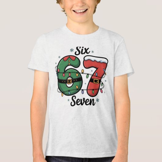 Kinderen Grappig 67 Kerstverlichting Vakantie Tri-Blend Shirt (Voorkant)