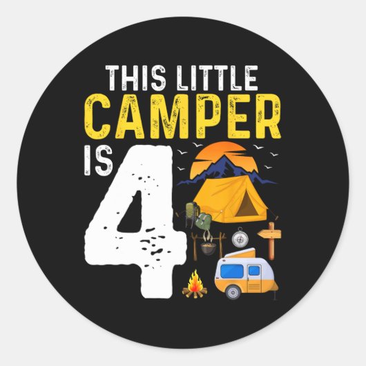 Kinderen Grappige 4e Camping Verjaardag Kampeerder Ronde Sticker (Voorkant)