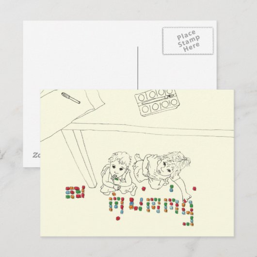 Kinderen grappige mummy Brick Line Tekening van bo Briefkaart (Voorkant / Achterkant)