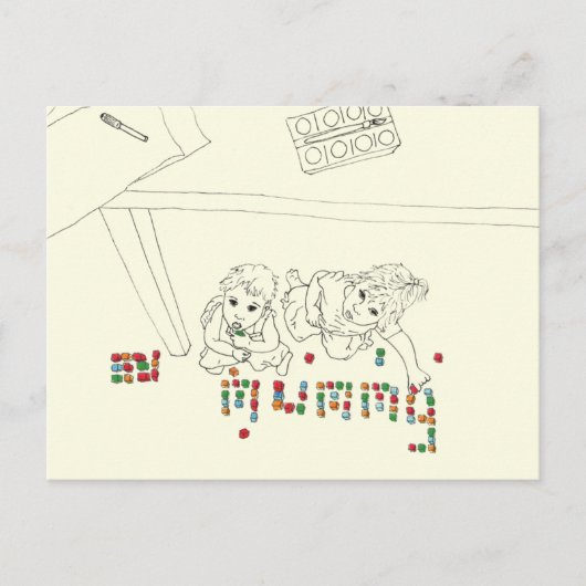 Kinderen grappige mummy Brick Line Tekening van bo Briefkaart (Voorkant)