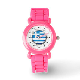 Kinderen Griekse vlag Roze Glitter Strap Horloge