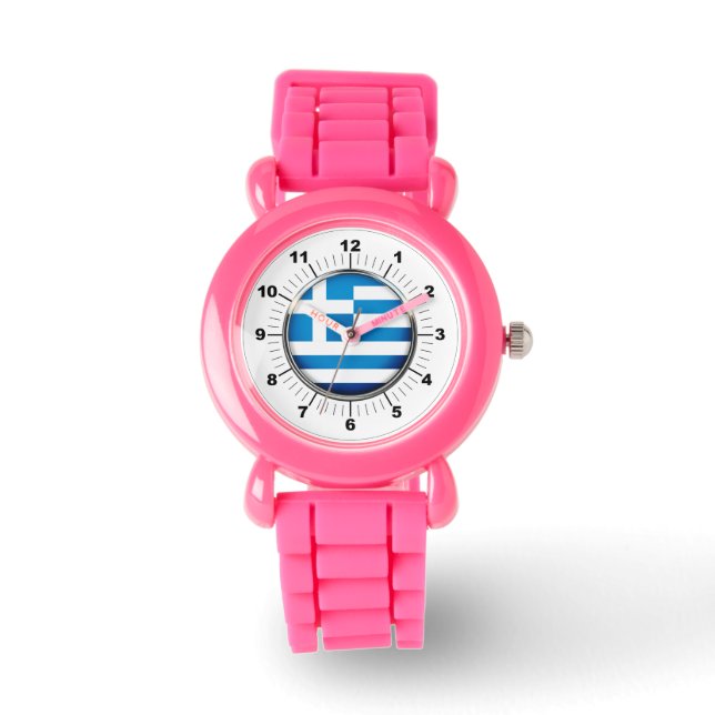 Kinderen Griekse vlag Roze Glitter Strap Horloge (Voorkant)