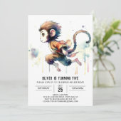 Kinderen grillige aap verjaardag kaart (Staand voorkant)