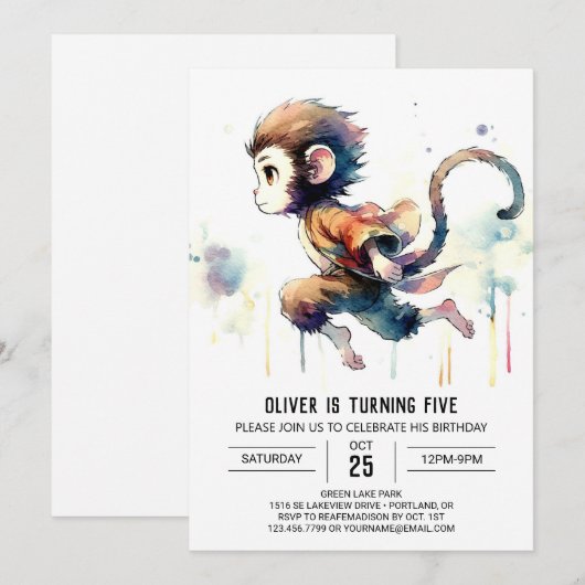 Kinderen grillige aap verjaardag kaart (Voorkant / Achterkant)