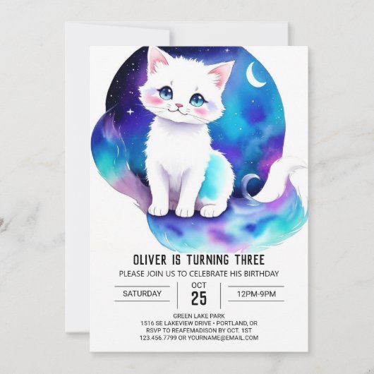Kinderen grillige kitten verjaardag kaart (Voorkant)