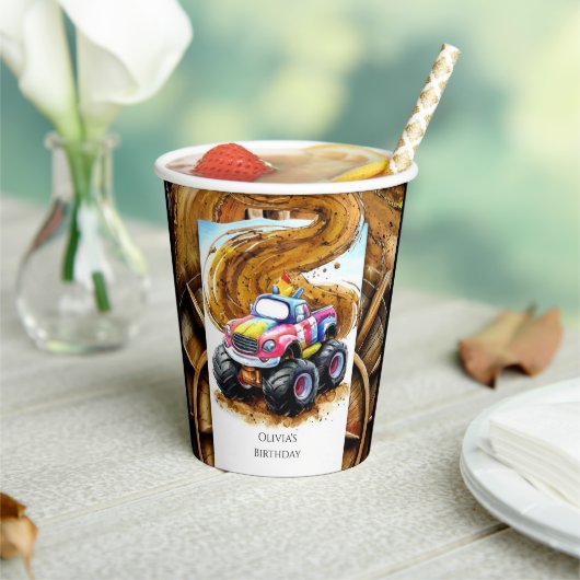 Kinderen grillige monster truck verjaardag papieren bekers (Insitu)