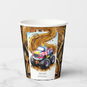 Kinderen grillige monster truck verjaardag papieren bekers (Voorkant)