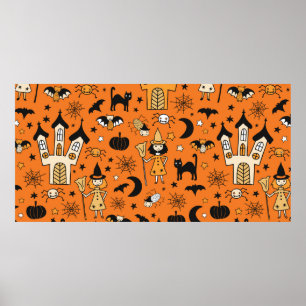 Kinderen Halloween achtergrond. Naadloos vintage p Poster