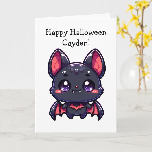 Kinderen Halloween Bat en Kleurplaat Kaart (Gele Bloem)