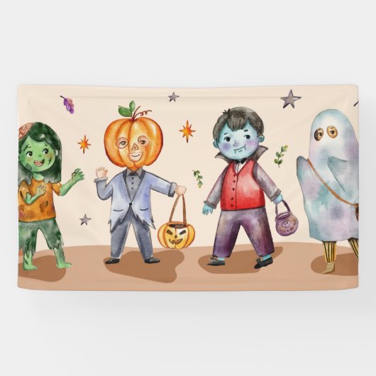 Kinderen Halloween-feest, Halloween-feest thuis de Spandoek (Horizontaal)