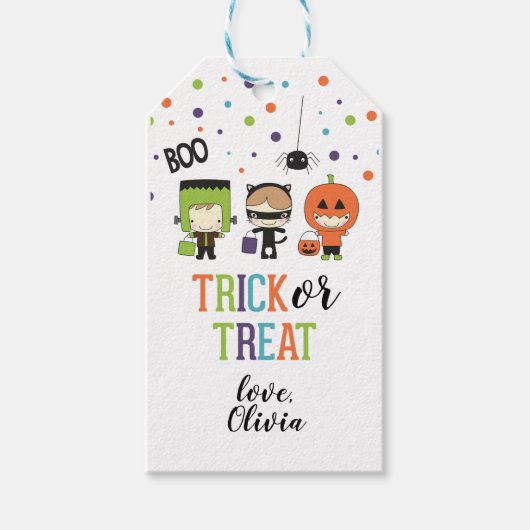 Kinderen Halloween Feest Kleurrijke Trick or Treat Cadeaulabel (Voorkant)