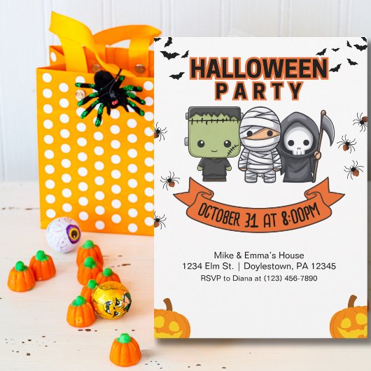 Kinderen Halloween Frankenstein Mummie Grim Reaper Kaart