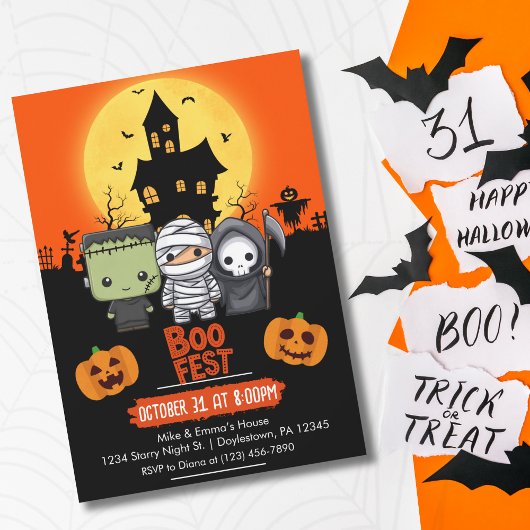 Kinderen Halloween Frankenstein Mummie Grim Reaper Kaart