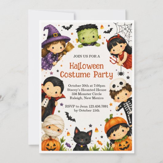 Kinderen Halloween Kostuum Feest Uitnodiging (Voorkant)