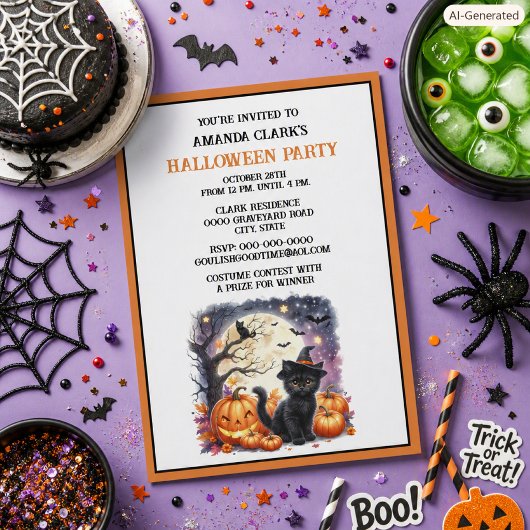 Kinderen Halloween Leuke Zwarte Kat Pompoenen Fees Kaart