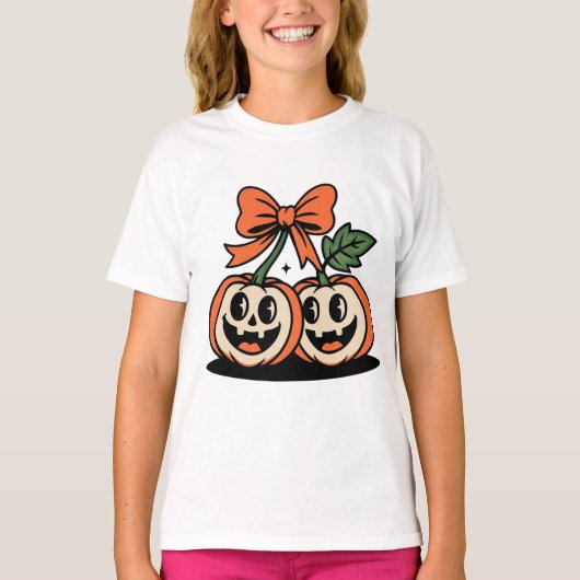 Kinderen Halloween Pompoen Duo T-Shirt (Voorkant)