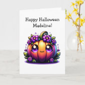 Kinderen Halloween Pompoen en Kleurplaat Kaart (Gele Bloem)