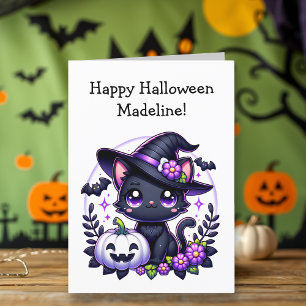 Kinderen Halloween Pompoen & Kat Kleurplaat Kaart
