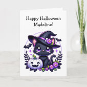 Kinderen Halloween Pompoen & Kat Kleurplaat Kaart (Voorkant)