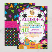 Kinderen Halloween Pumpkin Painting Party Kaart (Voorkant / Achterkant)
