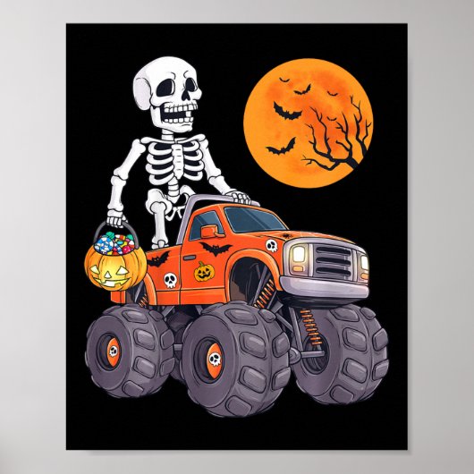 Kinderen Halloween Skelet Rijdt op Monstertruck Gr Poster (Voorkant)