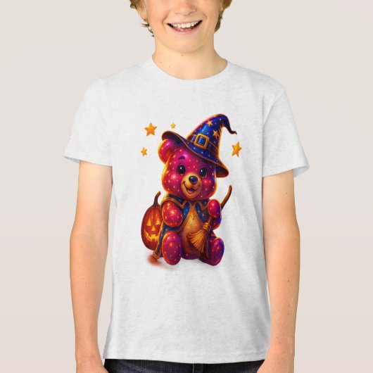 Kinderen Halloween Teddybeer Heks Tri-Blend Shirt (Voorkant)