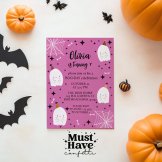 Kinderen Halloween Verjaardagsfeest Geesten Fuscia Kaart