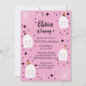 Kinderen Halloween Verjaardagsfeest Geesten Roze Kaart (Voorkant)