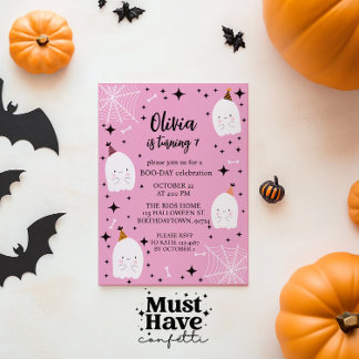 Kinderen Halloween Verjaardagsfeest Geesten Roze Kaart