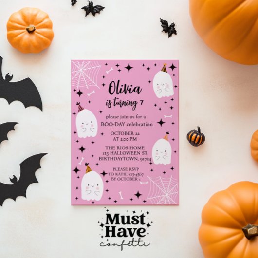 Kinderen Halloween Verjaardagsfeest Geesten Roze Kaart