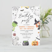 Kinderen Halloween Verjaardagsfeestje Komt Gezamen Kaart (Staand voorkant)