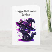 Kinderen Halloween Zwarte Kat Kleurplaat Kaart (Voorkant)