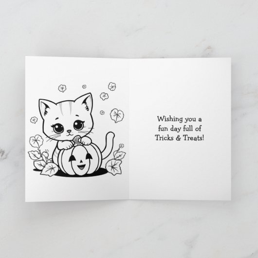 Kinderen Halloween Zwarte Kat Kleurplaat Kaart (Binnen)