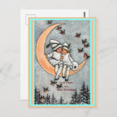  kinderen, halve maan, wintersneeuwvogels briefkaart (Voorkant / Achterkant)